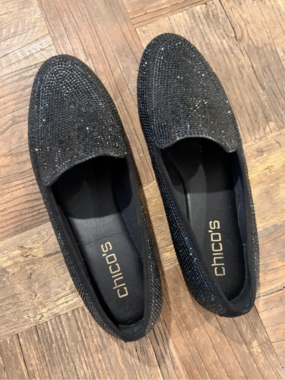 Chico's Heloise Black Rhinestone Sparkle Loafer Flats - Size 6.5